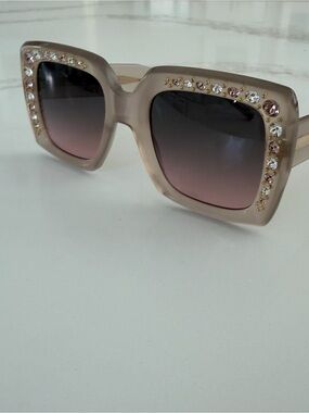 Carolina Herrera Crystal-Embellished oversized Square Sunglasses Nude